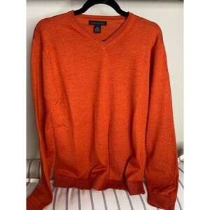 Banana Republic Mens V Neck Sweater Orange Extra Fine Italian Merino Wool Size S
